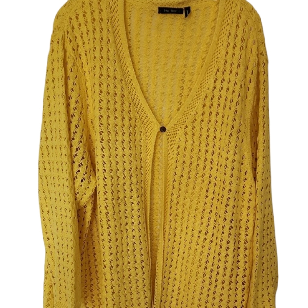 Elegant Yellow Open-Knit Cardigan